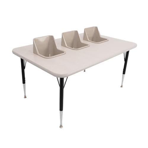 Toddler Tables 3-Seat Feeding Table, Natural Linen Top, Sand Seats