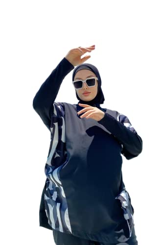 Huma & Hazel - Fully Covered Modest Black Swimsuits Patterned Style Burkini Swimwear 3 Pieces - Made in Turkey3
