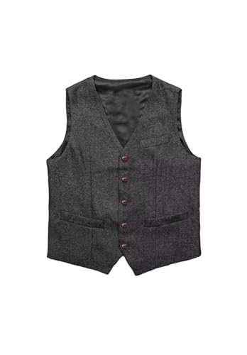 Boys' Formal V-neck Suit Vest 5-button Wool Blend waistcoat with Adjustable Back Strap2