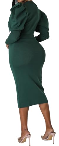 Image of Oxgmoky Women's Church Long Sleeve Sweater Dress Ribbed Bodycon Midi Work | Soft ribbed knit bodycon midi sweater dress with sleeveless cut and round neck for church, work and dinners