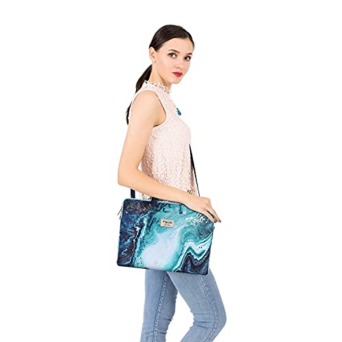 Mosiso Laptop Shoulder Bag Compatible With Macbook Air/Pro,13-13.3 Inch Notebook,Compatible With Macbook Pro 14 Inch 2023-2021 A2779 M2 A2442 M1,Creative Wave Marble Briefcase Sleeve With Trolley Belt #TOP5