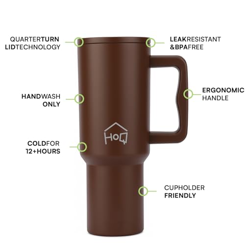 Image of House of Quirk 1200ML Stainless Steel Tumbler with Handle & Lid, 2 Straws - Large Travel Mug Water Cup for Gym, Office & Outdoor Use (Chocolate)