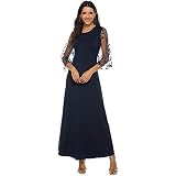 ENKA Women's Elegant Evening Gowns Formal Party 3/4 Lace Sleeves Maxi Dress (Navy Blue, XX-Large)