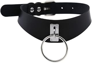 WEITING =Punk Harajuku Cosplay Sexy PU Cuero Hombres Plata Color Cadena Collar Mujer Gótico Círculo Collar Cadena Cuerpo Joyería