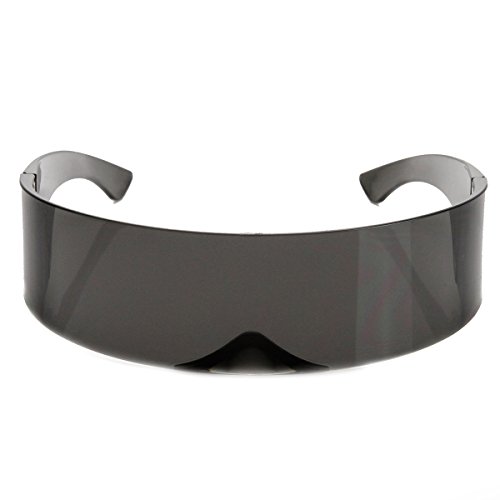 zeroUV - 80s Futuristic Cyclops Cyberpunk Visor Sunglasses with Semi Translucent Mirrored Lens (Black)