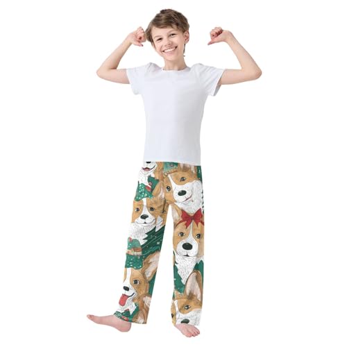 Christmas Corgi Dogs Boys Long Pants Soft Trousers Elastic Waist Kids Lounge Bottoms with Pockets S-XL3
