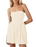 MISSACTIVER Women Strapless Tube Top Mini Dress Off Shoulder Sleeveless Drop-Waist A Line Short Dress Summer Patchwork Dress Apricot
