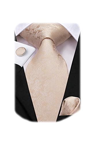 Image of Hi-Tie Men 63inches Tie Set Extra Long Necktie Paisley Tie Pocket Suqare Cufflinks Big and Tall Men Tie