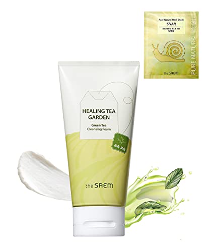 [THESAEM] Healing Tea Garden Green Tea Cleansing Foam 150ml + Pure Natural Mask Sheet (Snail) 1P