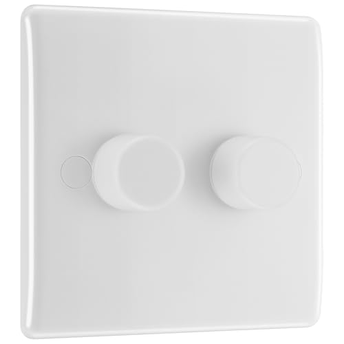 BG Smart Double Master/Primary Wall Dimmer Light Switch, Wi-Fi, App, Voice Assistant and Manual Control, 2-Way, Round Edge, 800 Series, White Moulded, 882M/HC
