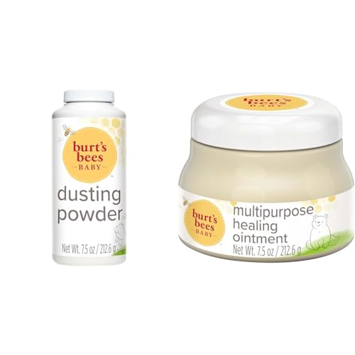 Burt's Bees Baby Dusting Powder, 100% Natural Origin, Talc-Free, Pediatrician Tested, 7.5 Ounces & Baby 100% Natural Multipurpose Healing Ointment, Face & Body Baby Ointment – 7.5 Ounce Tub
