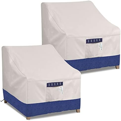 Simpelg Outdoor Chair Covers, Patio Furniture Covers Waterproof, 600D Heavy Duty Oxford Cloth Chair Covers for Outdoor Furniture, Lounge Deep Seat Cover/Lawn Outdoor Covers (2 Pack-Fog/Navy-X-Large)