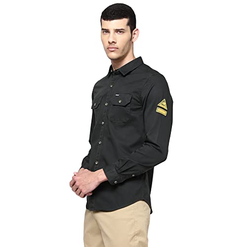 Image of Wrangler Men Solid Dark Green Shirt (Regular)