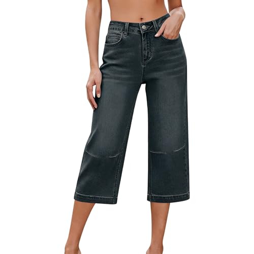 Jean capri femme ample en denim extensible confortable et quotidien