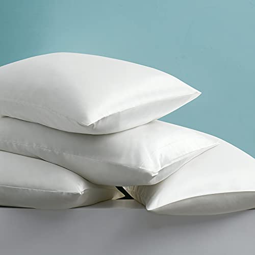 Image of Ersmak 7 Pieces Satin Sheets Set Queen Size, Luxury Silky Ivory White Satin Bed Sheets Set with 1 Deep Pocket Fitted Sheet, 1 Soft Flat Sheet, 4 Queen Pillowcases and 1 Body Pillowcase