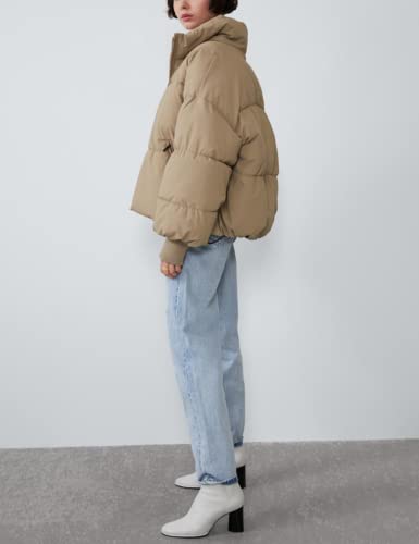 Himythe Women's Winter Long Sleeve Stand Collar Zip Puffer Jacket Baggy Short Down Padded Coats(0181-Khaki-S) #TOP5