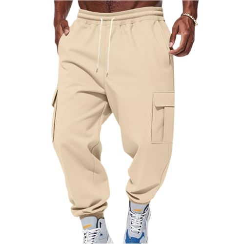 Men Cargo Pants Fleece Elastic Waist Drawstring Barrel Sweatpants Cozy Bottoms Workout Lounge Joggers Cargo Work Pants Winter