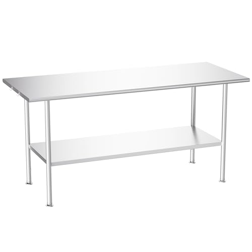 Image of Atelicf NSF Stainless Steel Prep Table 30X72 inch, Rounded Flat Top
