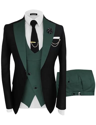 Wangyue Mens Suits Black Green Tuxedo Mens 3 Piece Suit