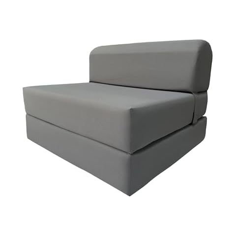 D&D Futon Furniture Sleeper Chair Folding Bed, Studio Sofa Guest Folded Mattress, High Density Foam (70 x 32 x 6, Gray) Cover
