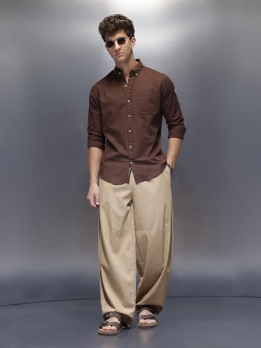 Image of WROGN Men's Pure Cotton Shirt | Solid | Slim Fit