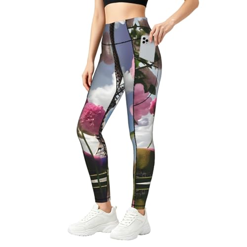 Leggings con estampado de las Torres Eiffel elásticos con bolsillos para mujer