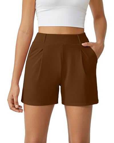 Image of G4Free EverGoing Dressy Casual Shorts for Women 4 inch High Waisted Summer Lounge Pleated Shorts with Pockets