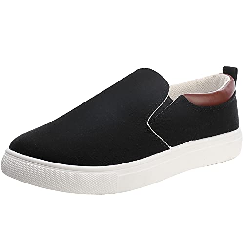 wealsex Mocassin Toile Basket sans Lacets Basse Homme Sneakers Sport Chaussure Tennis Décontracté Confort Taille 39-47 (Noir,39) Cover