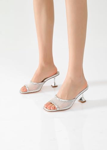 Image of vivianly Womens Square Open Heels Sandals Slip on Heeled Slides Mules for Party Daily Wear