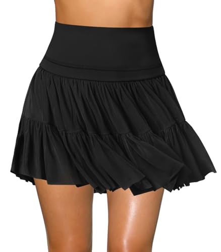 Women's Mini Skirt Skort Flowy Pleated High Waisted Ruffle Tennis Skirts for Women Athletic Skater Golf with Shorts Pockets