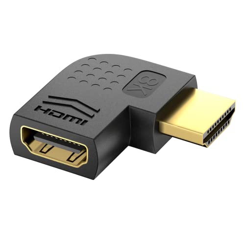 HDMI 2.1 Winkel 8K Adapter, Flach 90 Grad HDMI Abgewinkelt Stecker Unterstützt 8K@60Hz 4K@120Hz 144Hz 2K 1080P, HDR, Dolby, VRR, eARC für PS5, Xbox, Laptop, TV Box, Projektor, Fernseher, Soundbar Cover