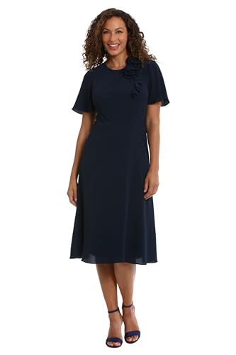 Image of London Times Women's London Times Women's Dresses Rosette Flutter Sleeve Fit and Flare Duchess Guest of Shower Mother of The Bride Feminine