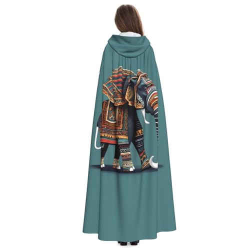 Cape à capuche motif éléphant aztèque au drapé fluide unique