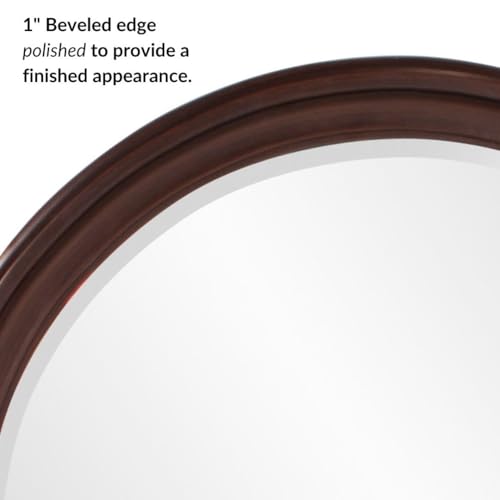 Image of Howard Elliott Collection George Round Chocolate Brown Wall Mirror, Bevelled Vintage Hanging Wood Framed Vanity Mirrors for Home Decor, Living Room, Bathroom, Bedroom, or Hallway, 36 Inch Round