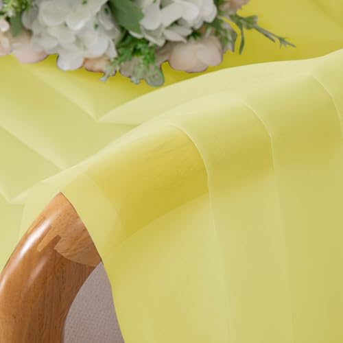 Image of OWENIE Short Lemon Sheer Curtains 36 Inch Length 2 Panels Set, Kitchen Tiers Curtains Light Filter Rod Pocket Voile Cafe Curtain for Basement Bathroom Small Half Window, 42 inch W x 36 inch L, Lemon