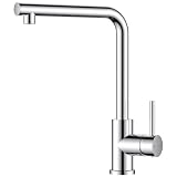 FORIOUS Rubinetto Lavello Cucina, Miscelatore Cucina con Beccuccio Rialzato, Rubinetti Cucina per Lavello in Acciaio Inox a Forma di L, Rubinetto con Maniglia Singola, Girevole a 360°, Cromo Lucido