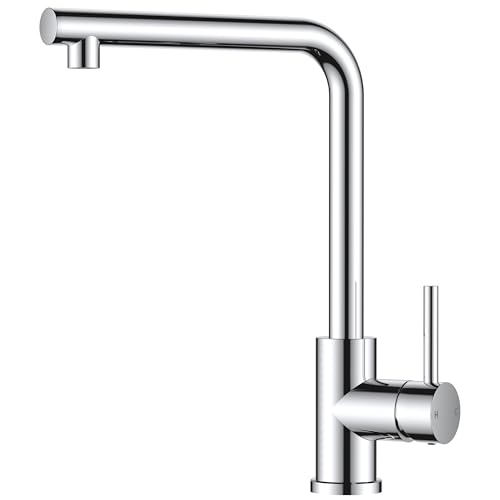 FORIOUS Robinet Cuisine, Mitigeur Cuisine avec Bec Surélevé, Robinet Evier de Cuisine en Acier Inoxydable en Forme de L, Robinetterie de Cuisine Monocommande, Pivotant...