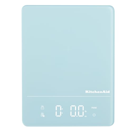 KitchenAid KQ913MW - Báscula digital impermeable (IPx7) para cocina y alimentos, lectura LED, capacidad máxima de 11 libras, agua mineral