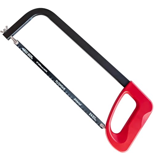 PLOWFAR 300mm High-Tension Hacksaw Frame with 24 TPI Bi-Metal Blade Suitable for Metal Wood PVC Carpentry