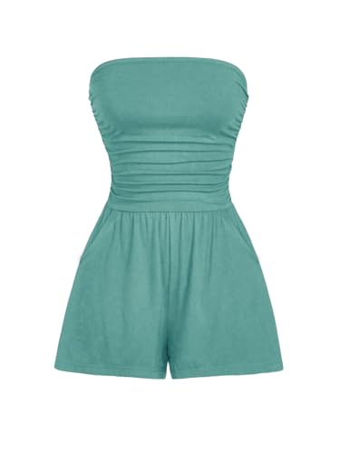 Image of AUXDIO Women Summer Casual Strapless Romper Sleeveless Off Shoulder Short Jumpsuits 2026 Beach Vacation Clothes