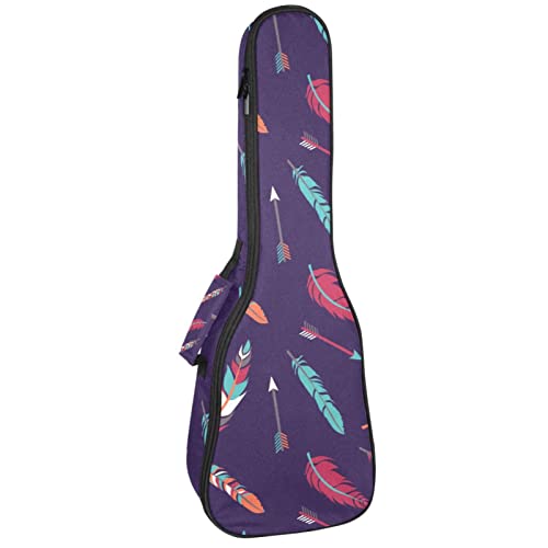 Housse de transport pour ukulélé ténor au design plumes boho coloré