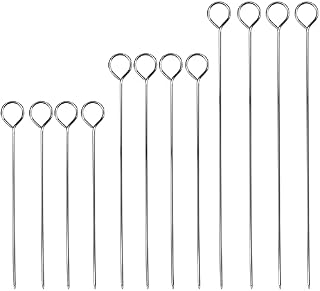 Karjiaja 12 PCS Barbecue Skewers Stainless Steel Kebab Skewers Reusable Metal Skewer Sticks Barbecue Shish Kebab Sticks Long BBQ Grilling Skewers For Oven Grill Kabob Rotisserie Meat Vegetables