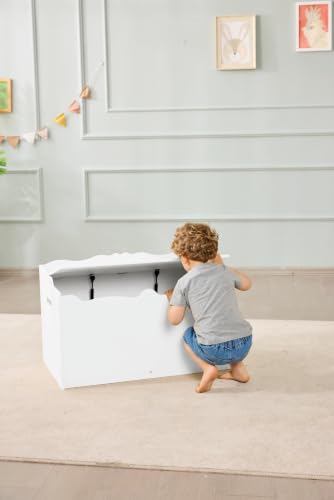 Image of Amazon Basics Kids Wooden Toy Storage Chest with Safety Lid, Spacious Organizer for Bedroom, White, 30 inch x 18 inch x 19 inch