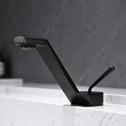 Mitigeur de lavabo noir et or haut de gamme avec bec cascade moderne