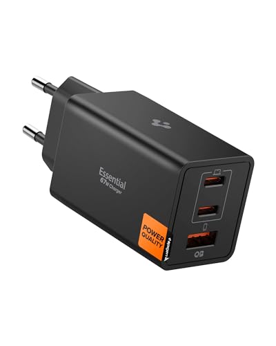 Spigen ArcStation Essential GaN 67W 3-Port USB-C & A Ladegerät, PPS Schnellladegerät, PD 3.0 Power Adapter für MacBook Neo, Samsung Galaxy A57 A37 5G S26 Ultra, iPhone 17 Pro Max, Pixel 10a - Schwarz