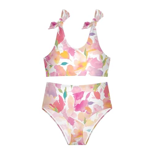 KLL Summer Small Fresh Watercolor Girl Two Piece Bikini Set Beach Swimsuits Swimwear Adjustable Strap3