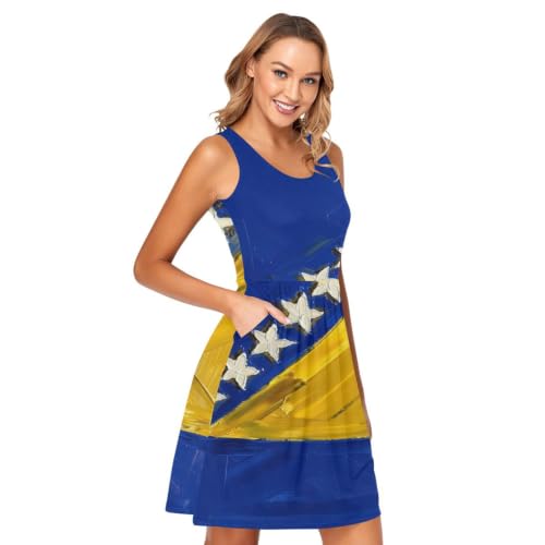 Robe Bosnie-Herzégovine imprimée motif drapeau coupe courte avec poches