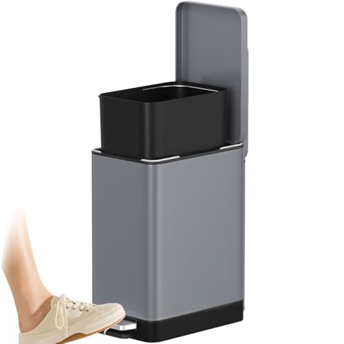Image of 12L /3.1 Gal Slim Step Garbage Can,Narrow Rectangle Garbage Container Bin,Small Bathroom Trash Can with Lid Soft Close，Foot Pedal Garbage Can for Bathroom,Bedroom,Office (12l-Gery)