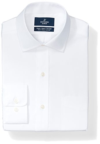 Amazon Brand - Buttoned Down Men's Classic Fit Stretch Poplin Non-Iron Dress Shirt, White, 17.5