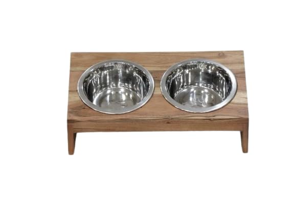 MAGIC PET STORE Acacia Wooden Pet Diner with Stainless Steel Pet Bowl | Double Feeding Bowl Diner with Elevated Stand for Providing Food and Water to Beloved Dog, Puppies & Cats (Large) (B0CRR4BX1X) Amazon Price History, Amazon Price Tracker